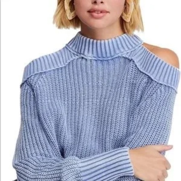Free People Off Shoulder Cutout Pullover Chunky Knit Top Stretch Sweater, Size L - Picture 4 of 12